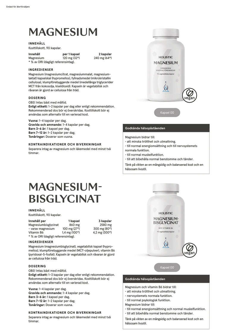 Magnesiumbisglycinat 100 mg - 90 kapslar