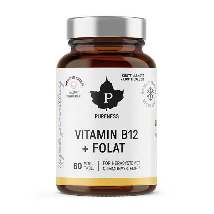 Vitamin B12 + Folat Hallon 60 sugtabletter