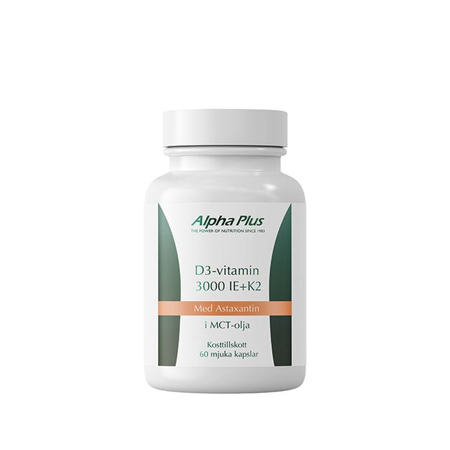 Alpha Plus D3 3000IE + K2 och Astaxantin 60 kapslar