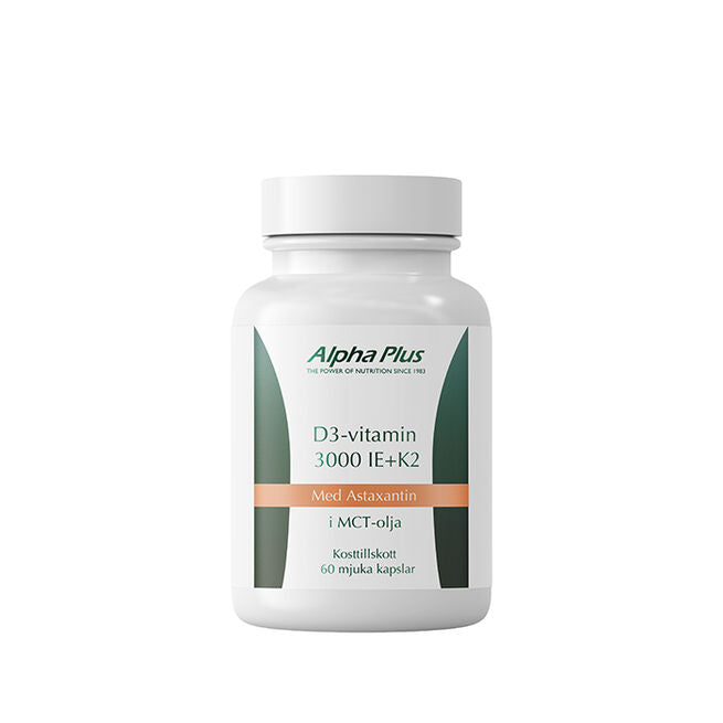 Alpha Plus D3 3000IE + K2 och Astaxantin 60 kapslar