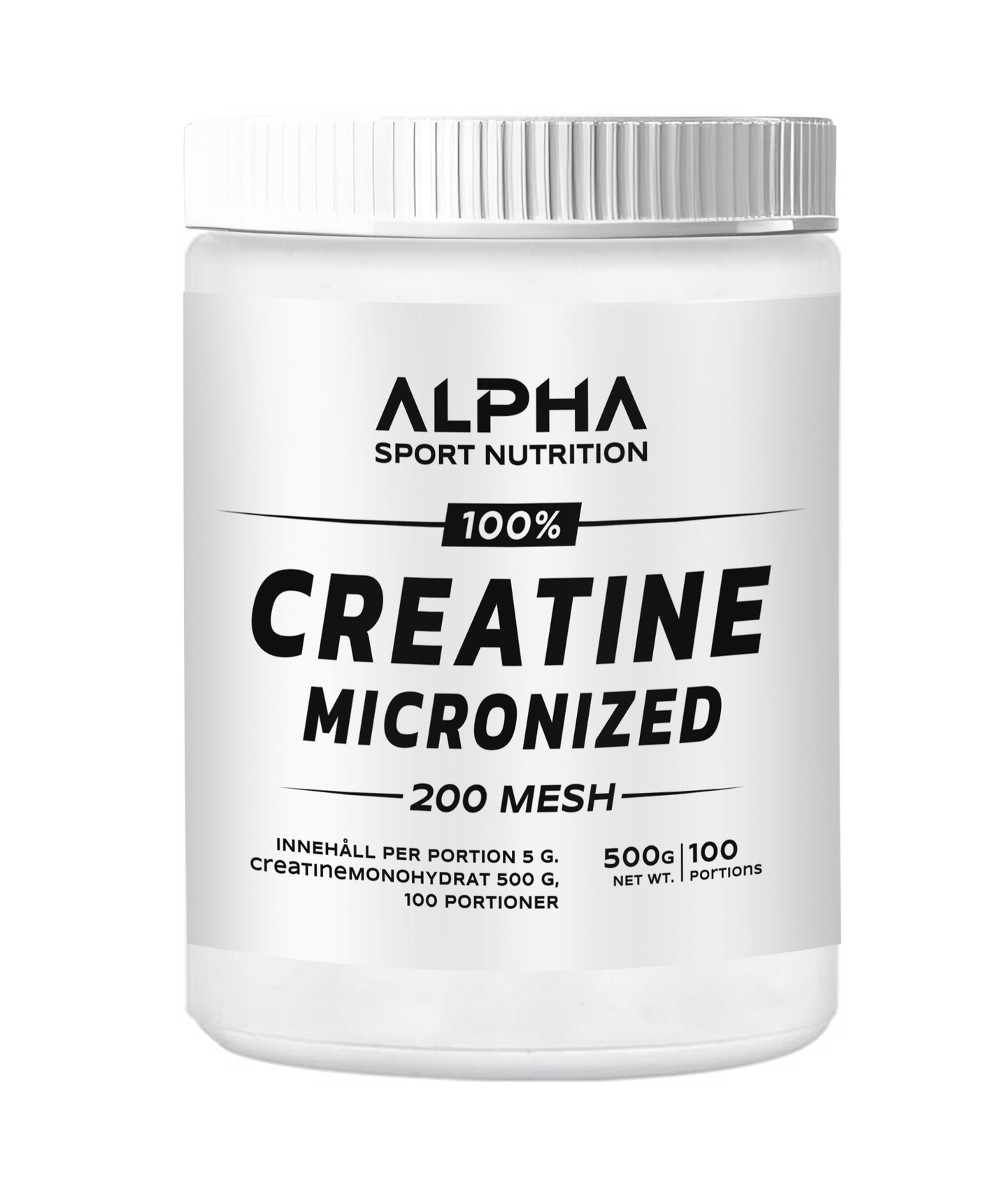 Alpha Sport Nutrition 100 % Creatine Monohydrate  - Mikroniserat 200 Mesh - Lättlösligt och Ultrarent