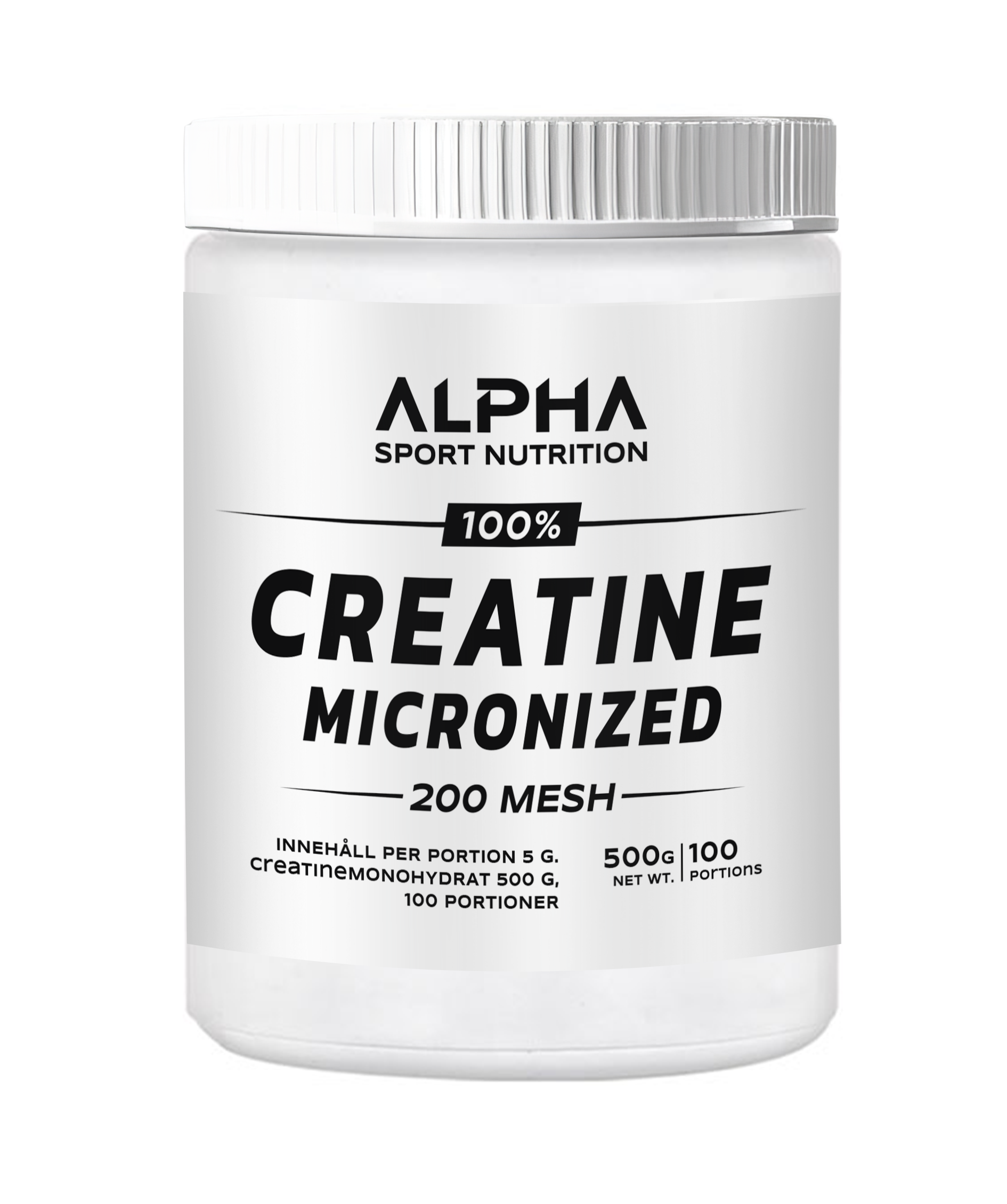 Alpha Sport Nutrition 100 % Creatine Monohydrate  - Mikroniserat 200 Mesh - Lättlösligt och Ultrarent