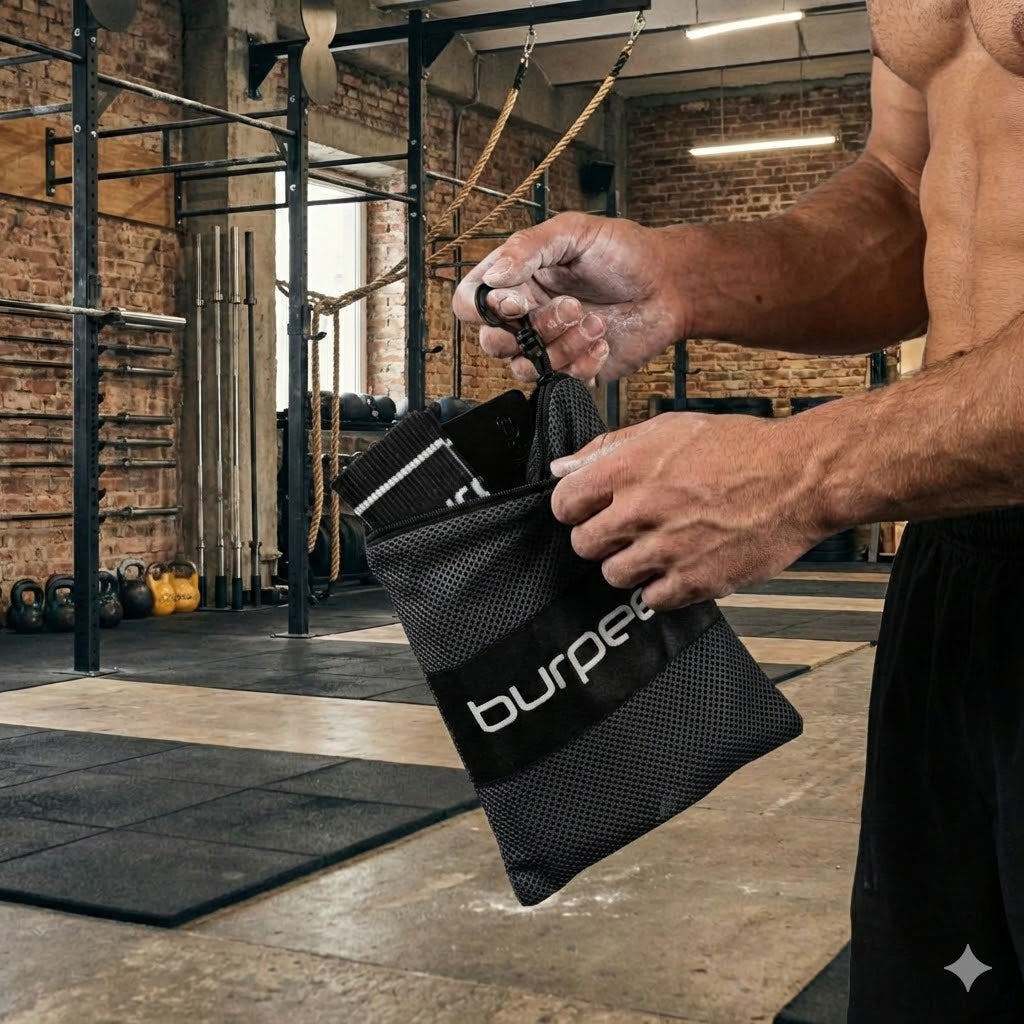 Burpee Mesh Accessory Bag – Ventilated Storage for Grips &amp; Wristbands - Black