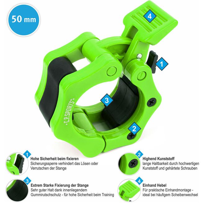C.P. Sports Jaw Lock låsklämmor 50 mm Grön