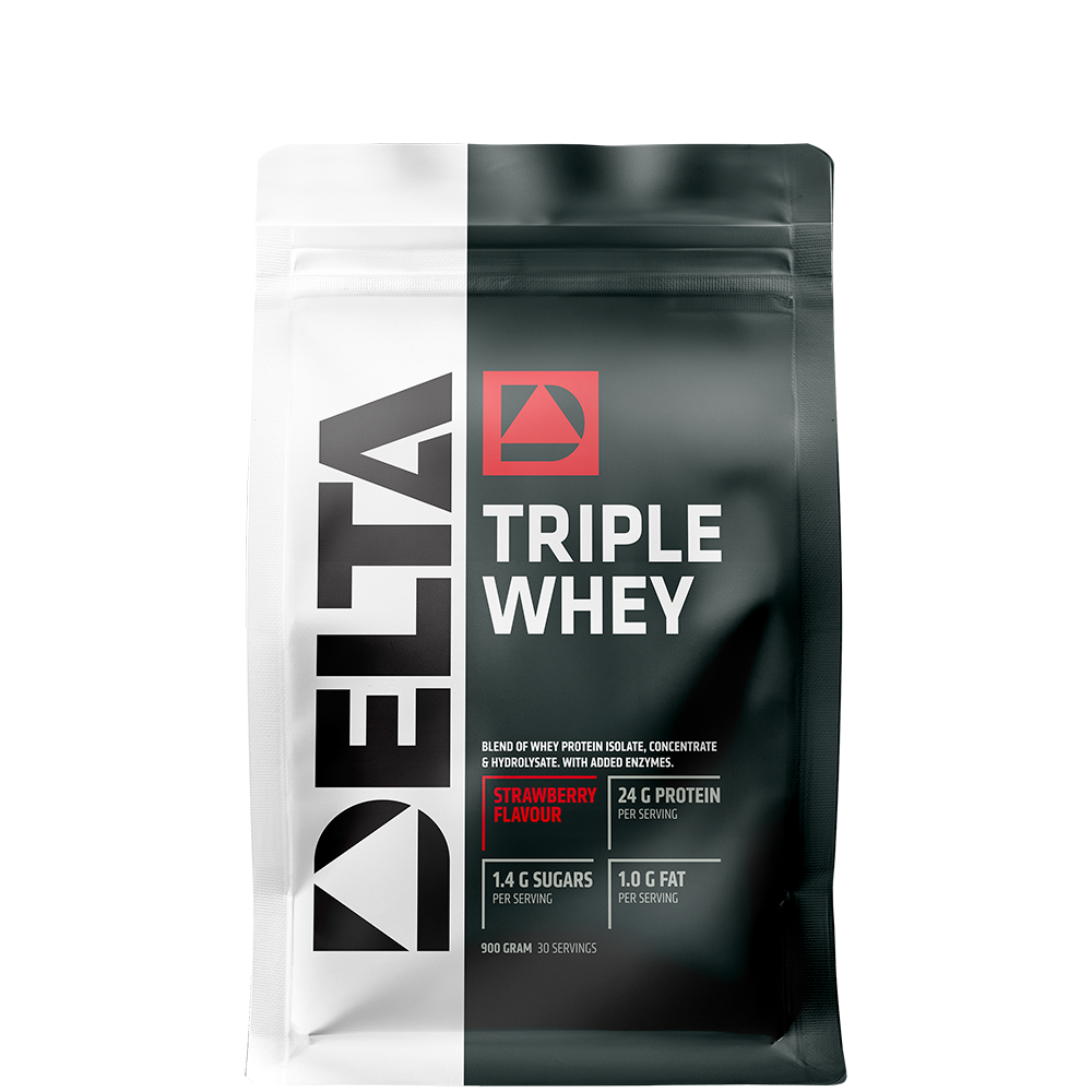 Delta Nutrition Triple Whey Vassleprotein 900 g Strawberry