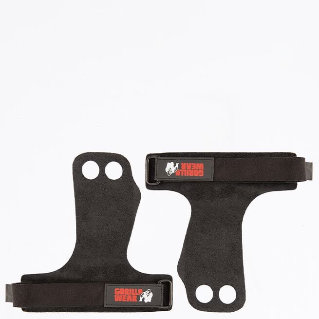 Gorilla Wear Gear 2-Hole Leather Lifting Grips Svart Large