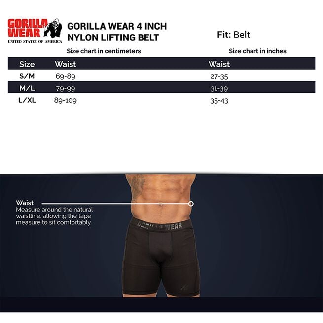 Gorilla Wear Gear 4 Inch Lyftarbälte Nylon Svart/Guld