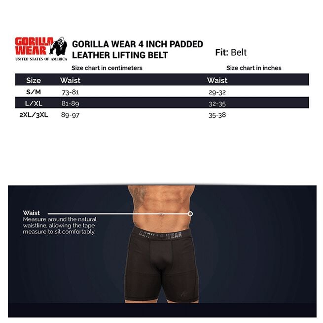 Gorilla Wear Gear 4 Inch Vadderat Lyftarbälte Läder Svart/Röd