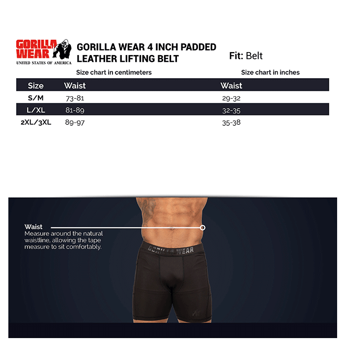 Gorilla Wear Gear 4 Inch Vadderat Lyftarbälte Läder Svart/Röd