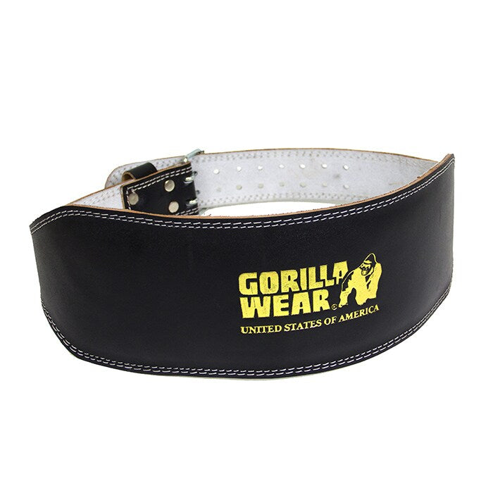 Gorilla Wear Gear 6 Inch Vadderat Lyftarbälte Läder Svart/Guld S/M