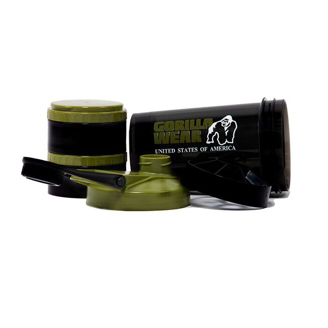 Gorilla Wear Shaker 2 Go Svart/Grön 500 ml + 130 ml x 2