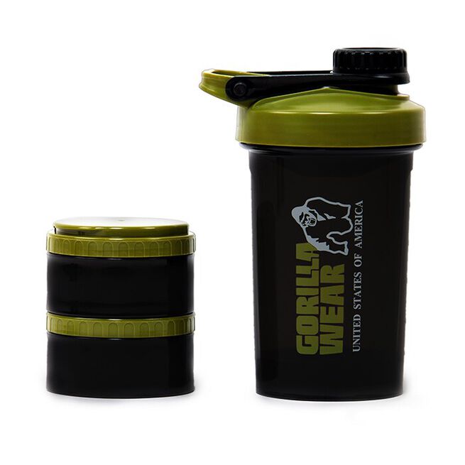 Gorilla Wear Shaker 2 Go Svart/Grön 500 ml + 130 ml x 2