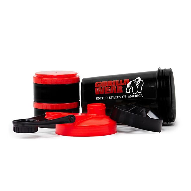 Gorilla Wear Shaker 2 Go Svart/Röd 500 ml + 130 ml x 2