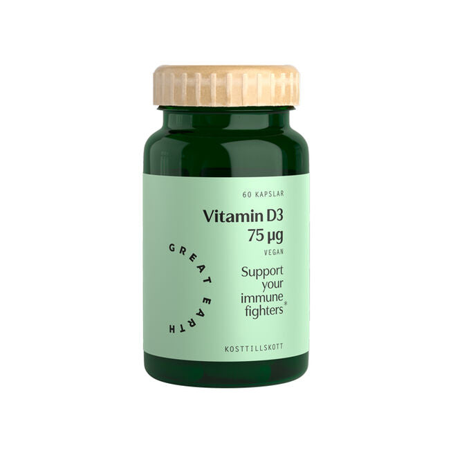 Great Earth Vitamin D3 Vegan 75 ug 60 kapslar