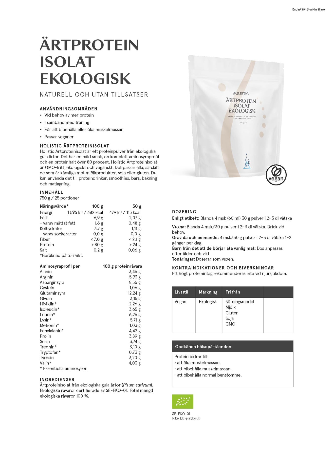 Holistic Ärtproteinisolat ekologisk, 750 g