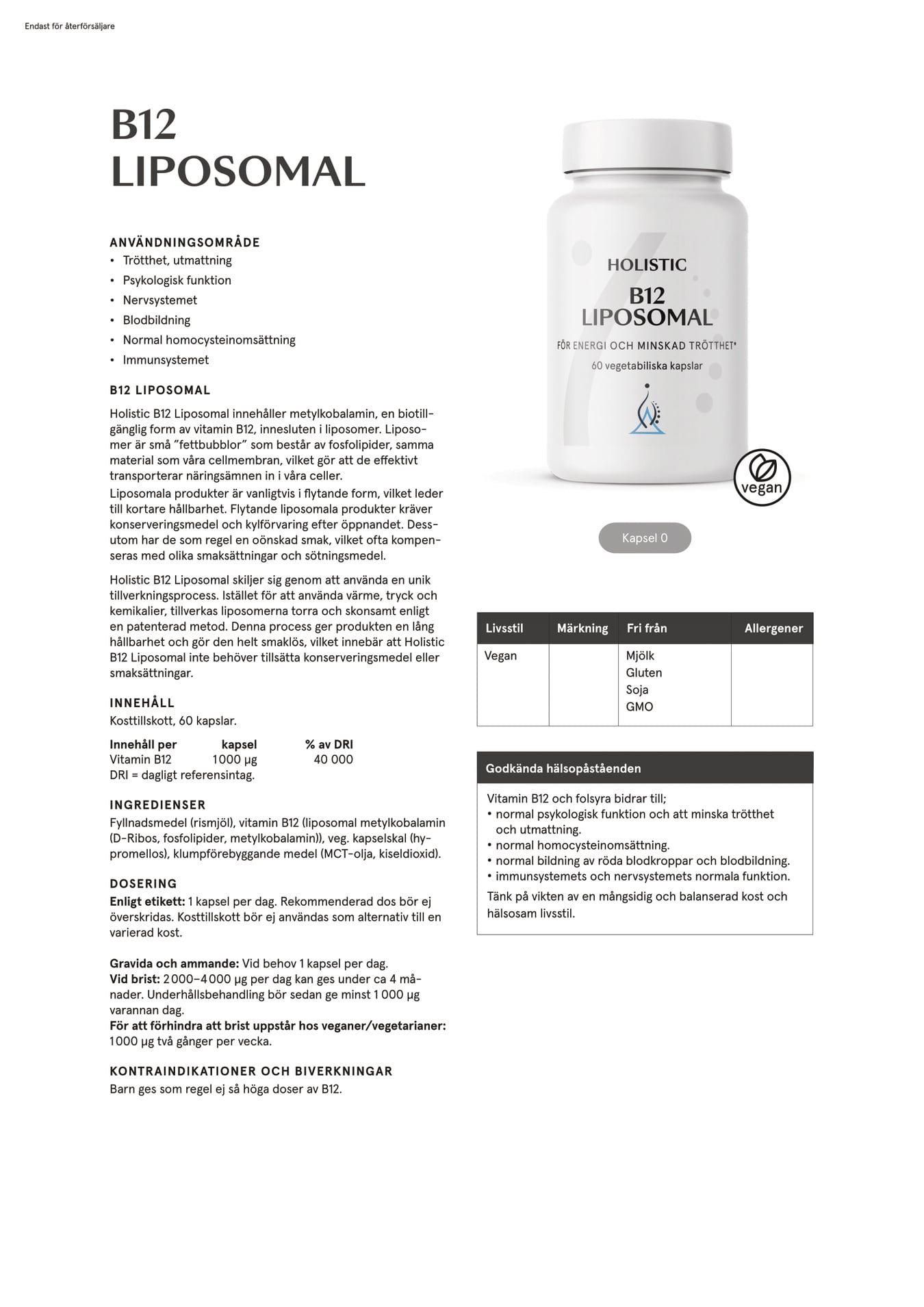 Holistic B12 liposomal, 60 kapslar