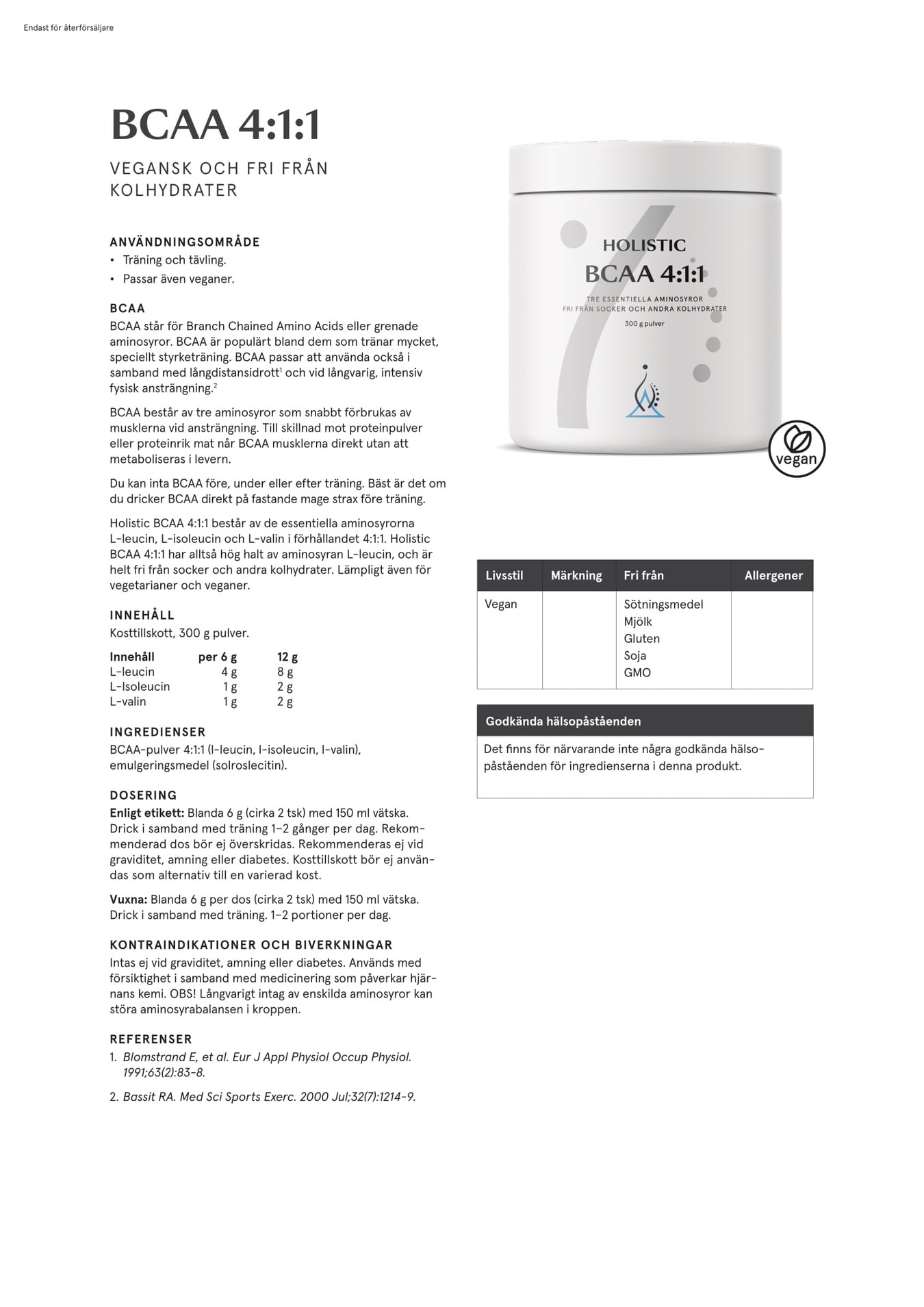 Holistic BCAA 4:1:1, 300 g