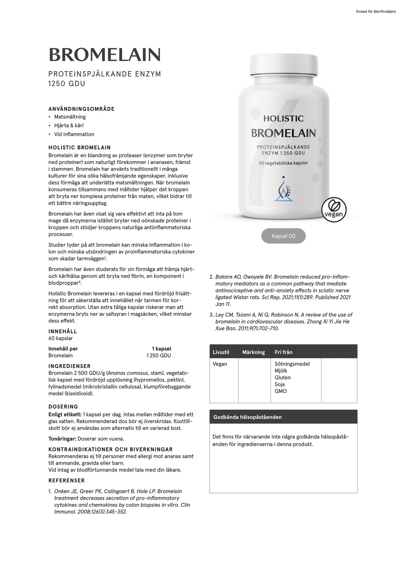 Holistic Bromelain, 60 kapslar