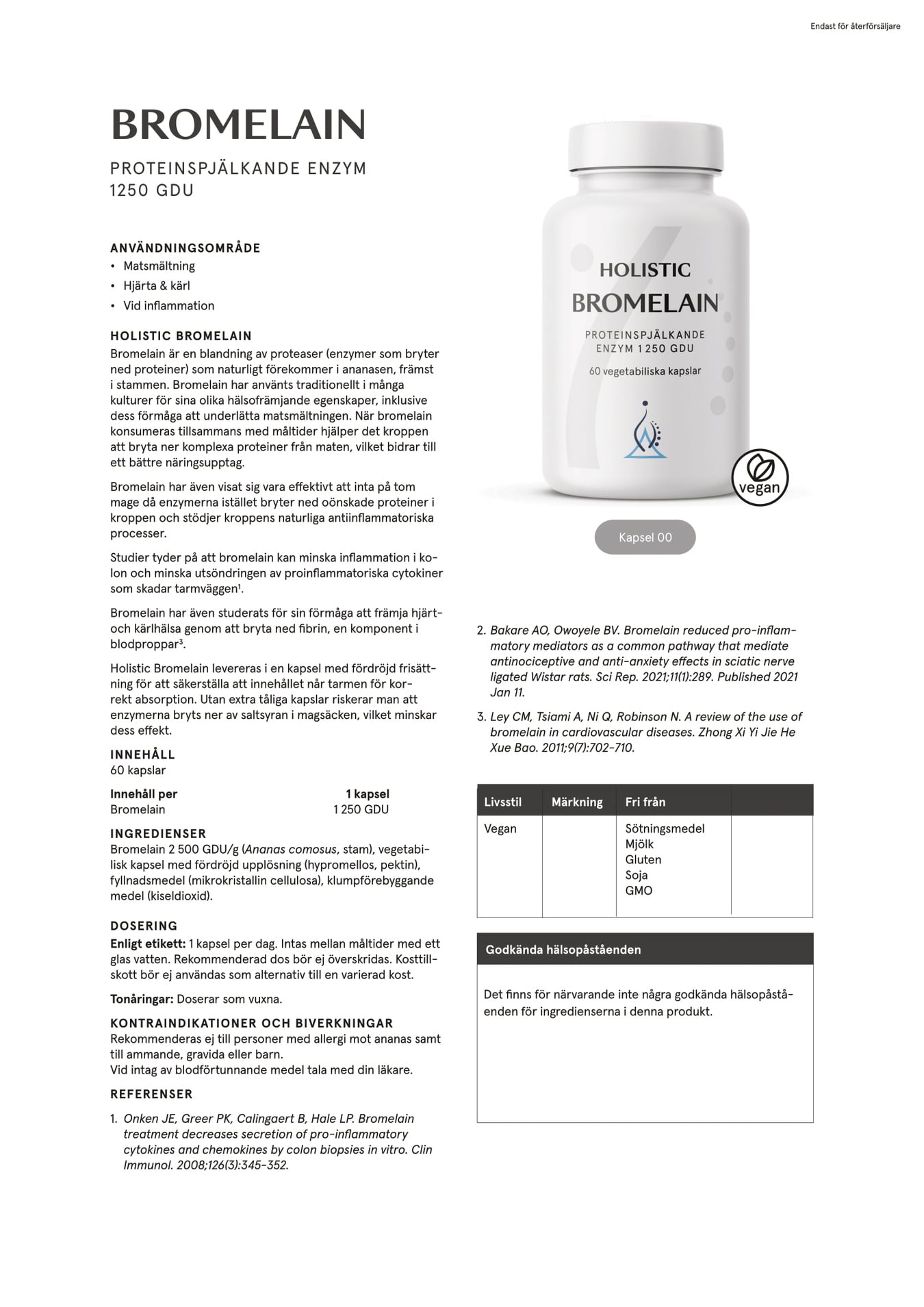 Holistic Bromelain, 60 kapslar