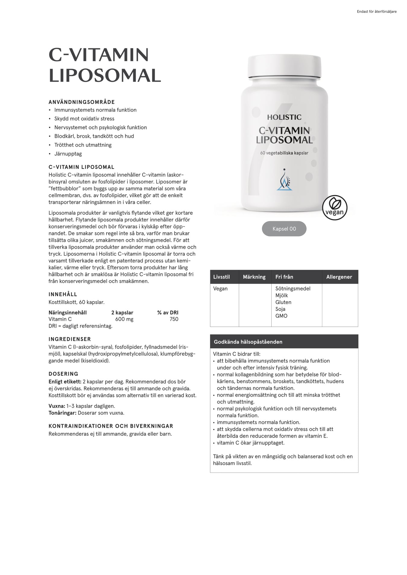 Holistic C-vitamin liposomal, 60 kapslar