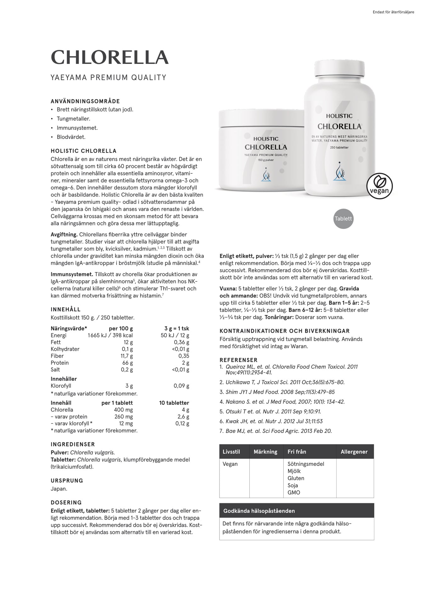 Holistic Chlorella, 250 tabletter