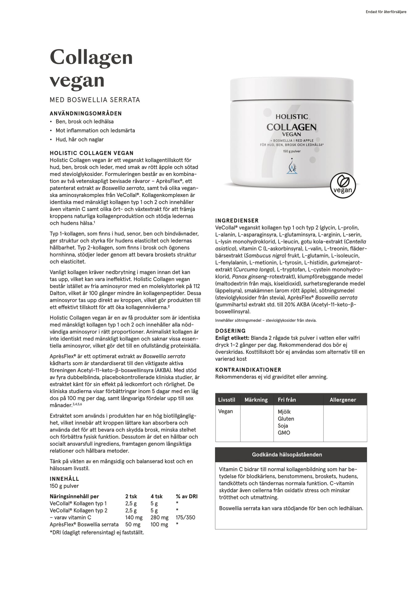 Holistic Collagen vegan + Boswellia, 150 g
