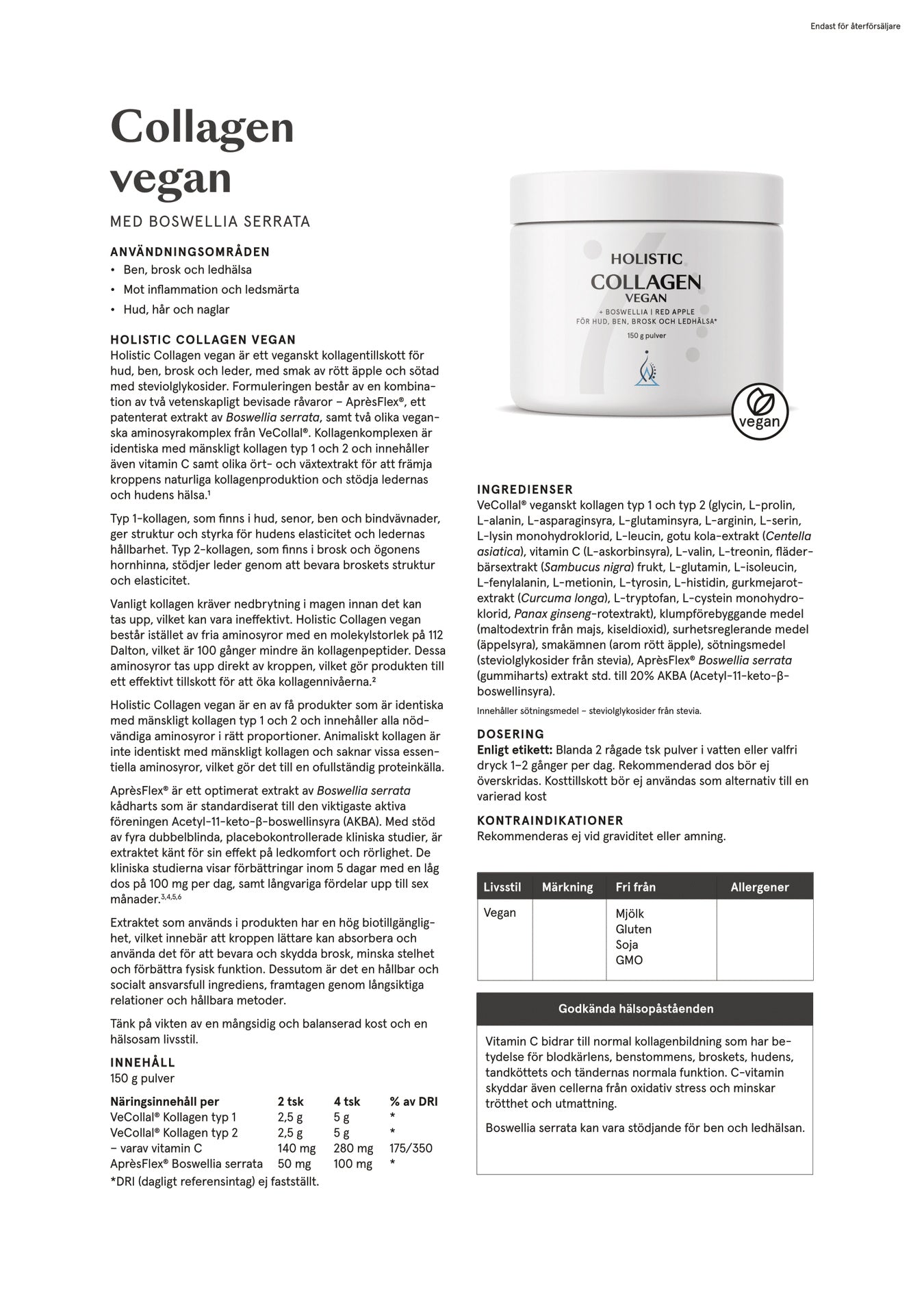 Holistic Collagen vegan + Boswellia, 150 g