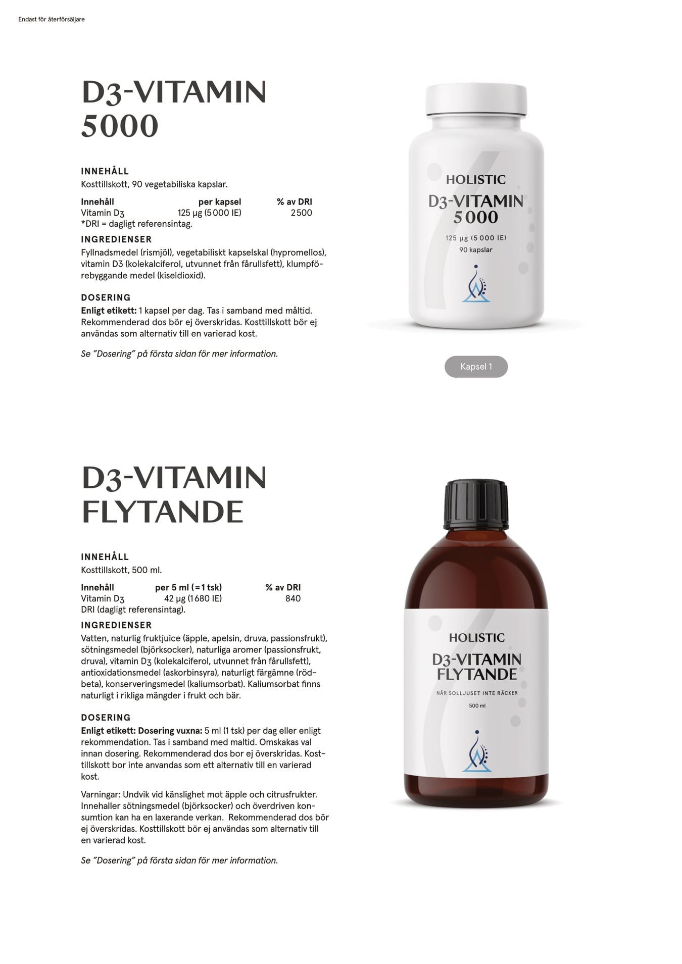 Holistic D3-vitamin 5000, 90 kapslar