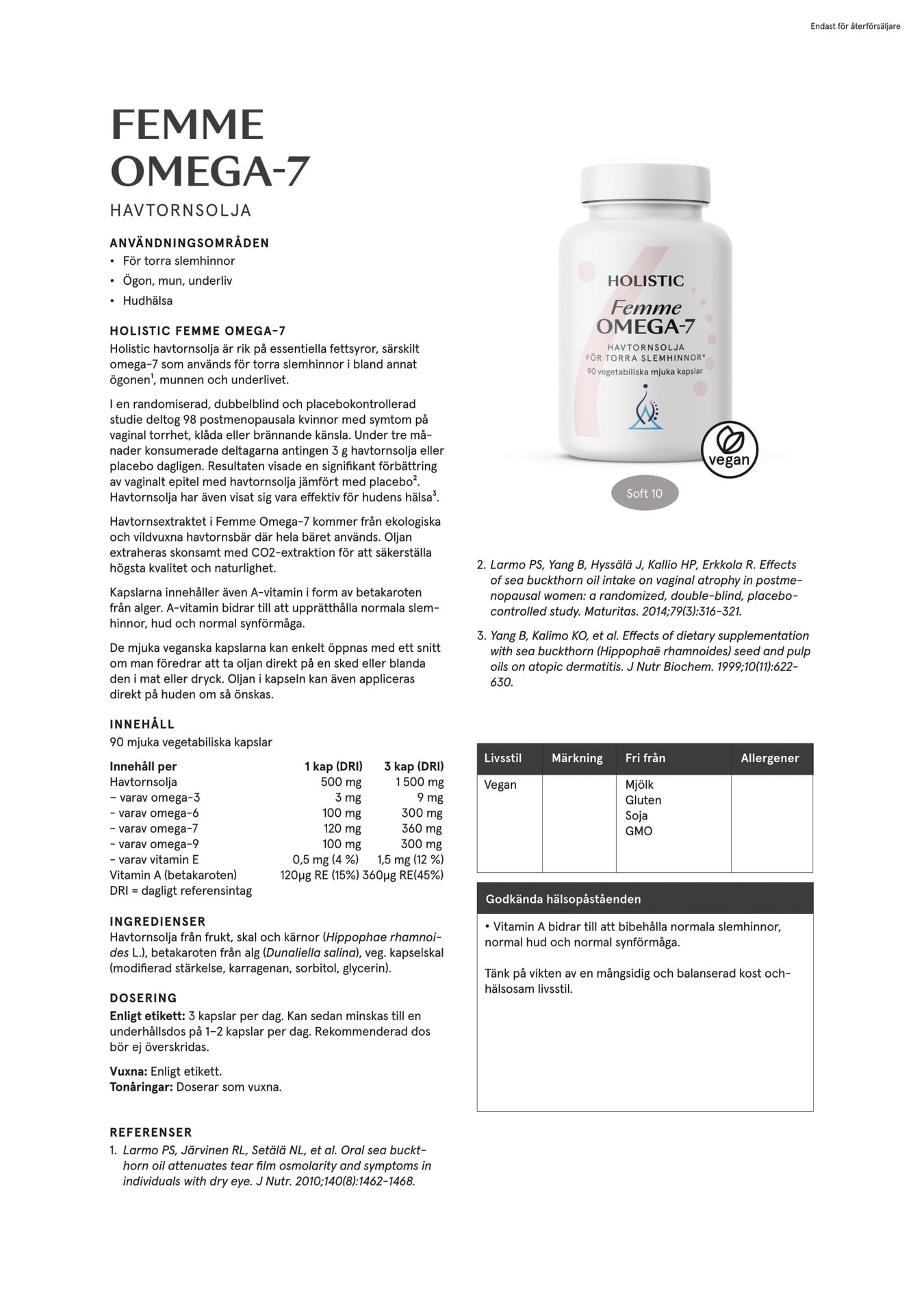 Holistic Femme Omega-7 havtornsolja, 90 kapslar