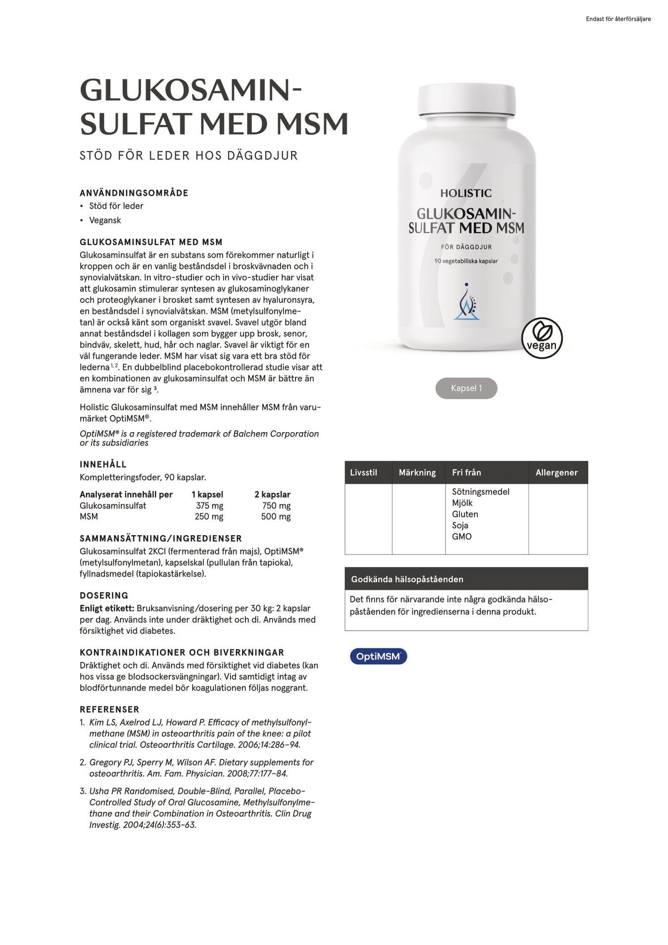 Holistic Glukosaminsulfat med MSM, 90 kapslar