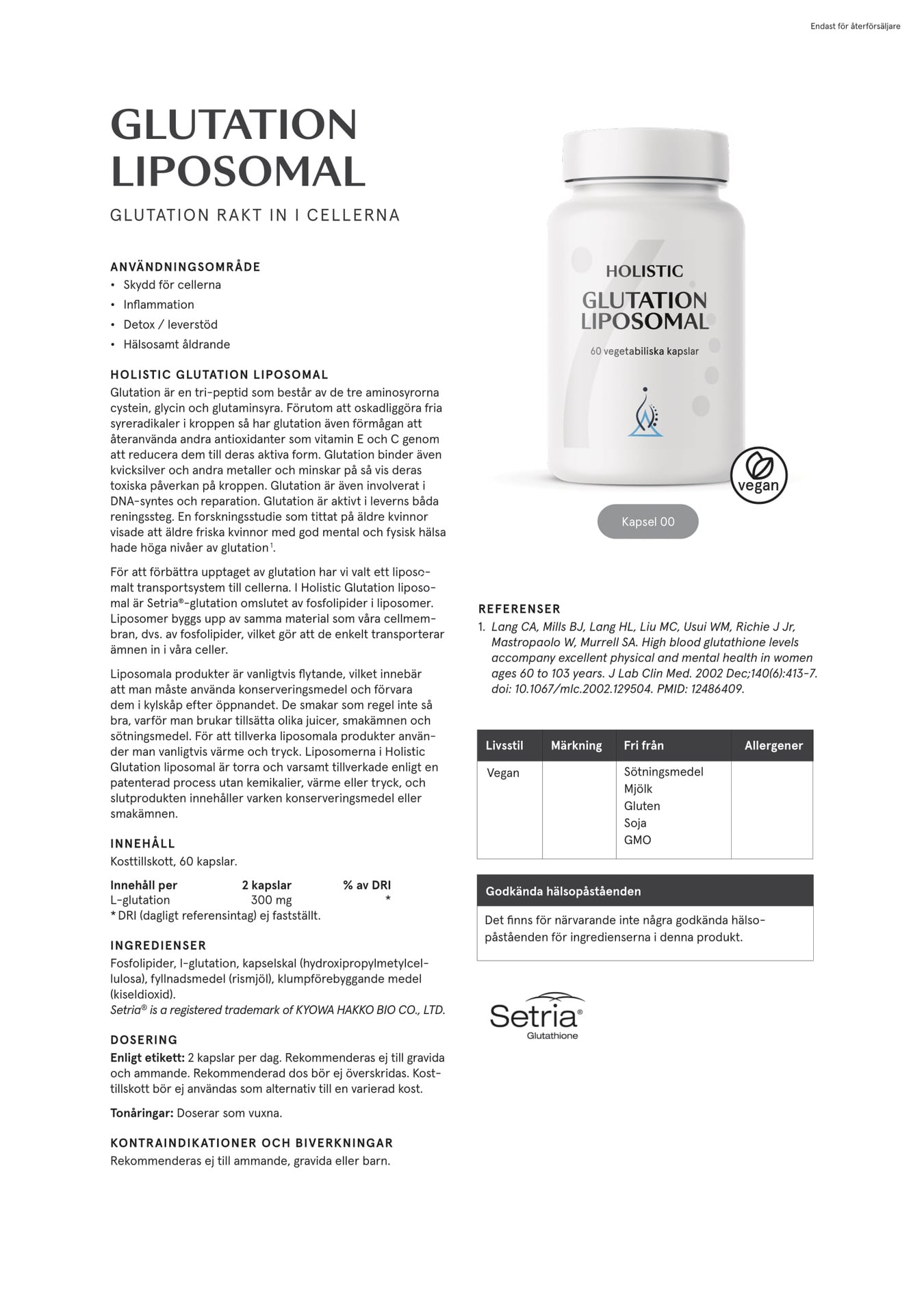 Holistic Glutation liposomal, 60 kapslar