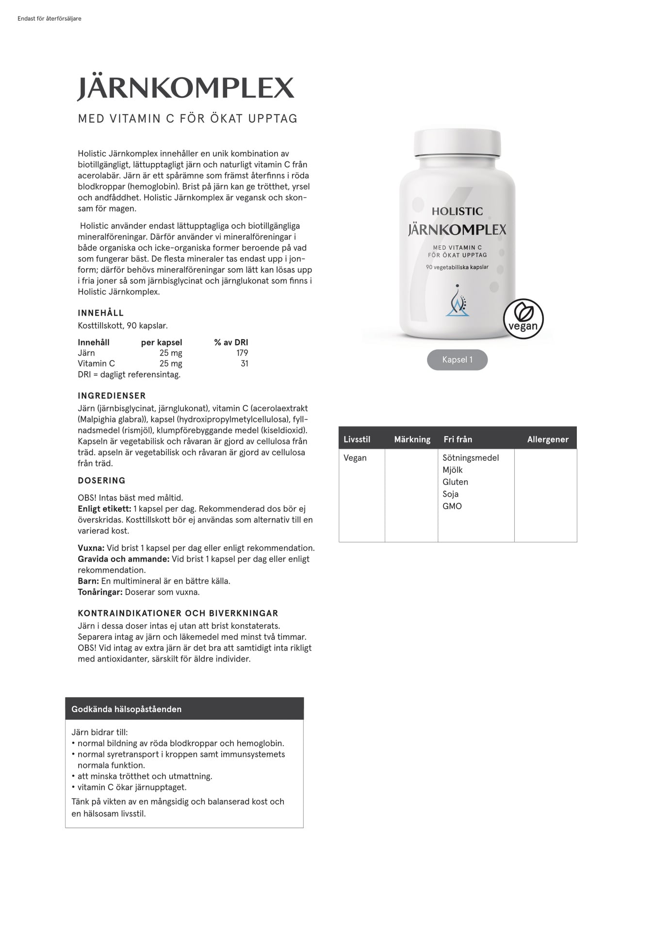 Holistic Järnkomplex 25 mg, 90 kapslar 90 kapslar