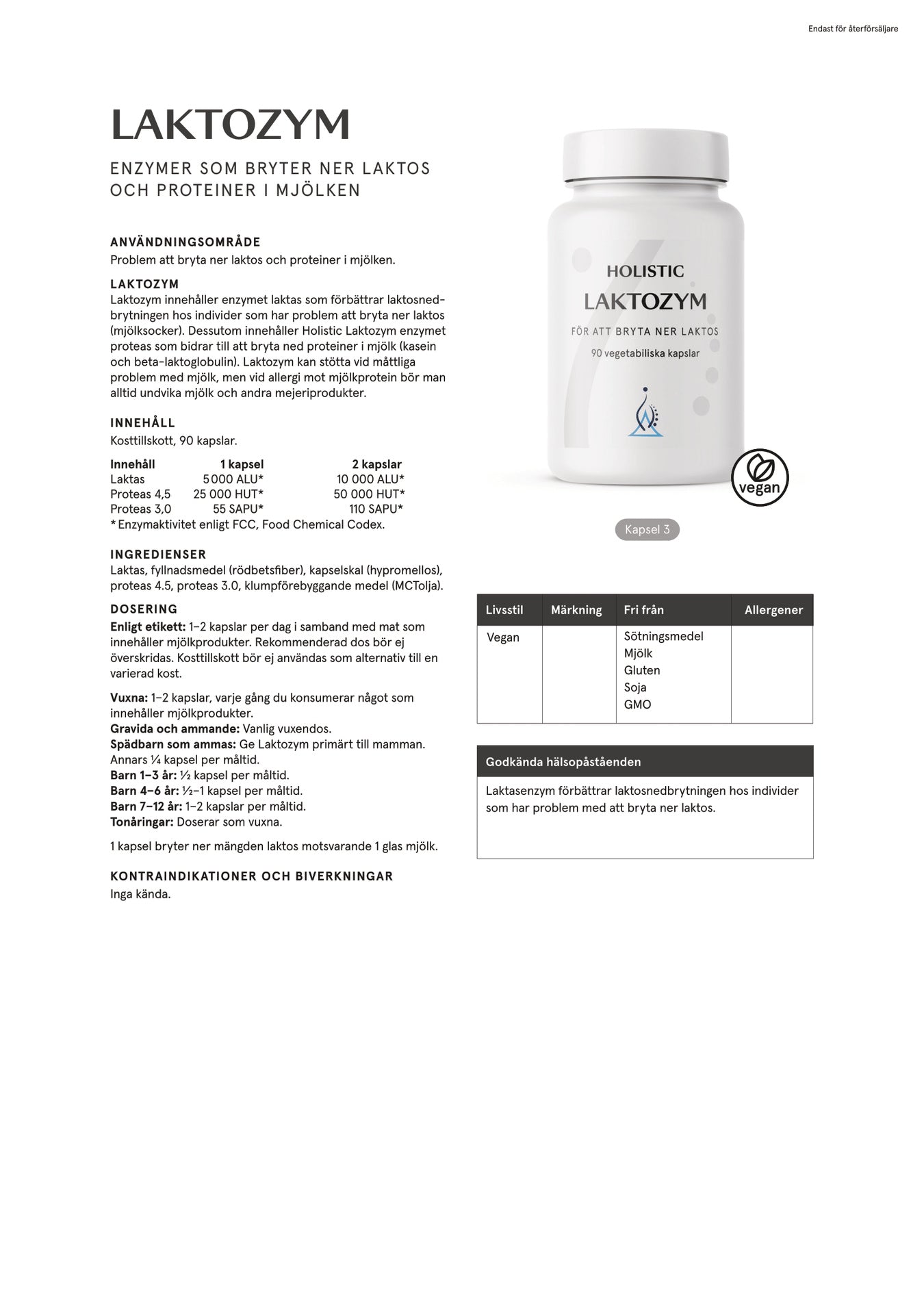 Holistic Laktozym, 90 kapslar