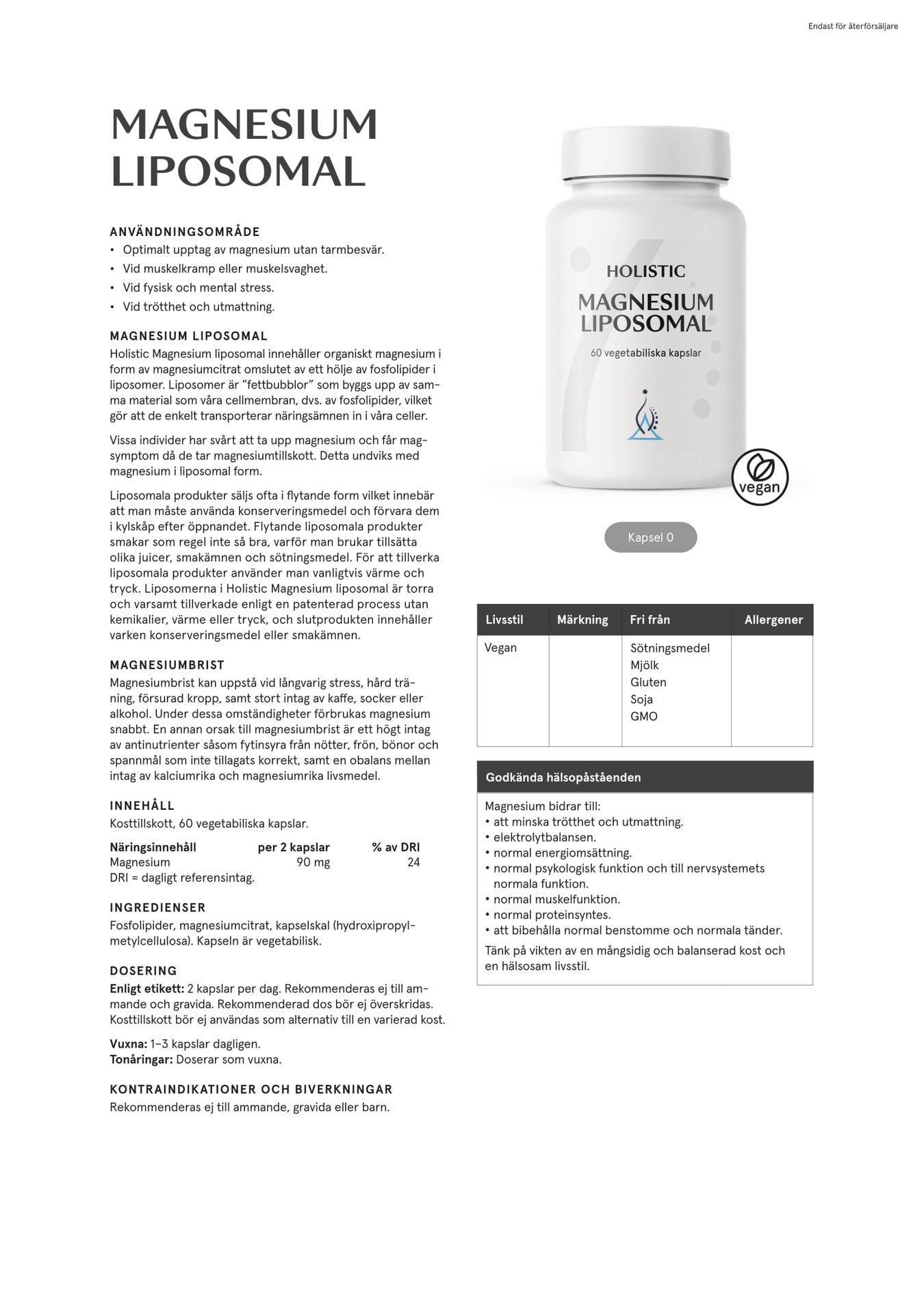 Holistic Magnesium liposomal 60 kapslar