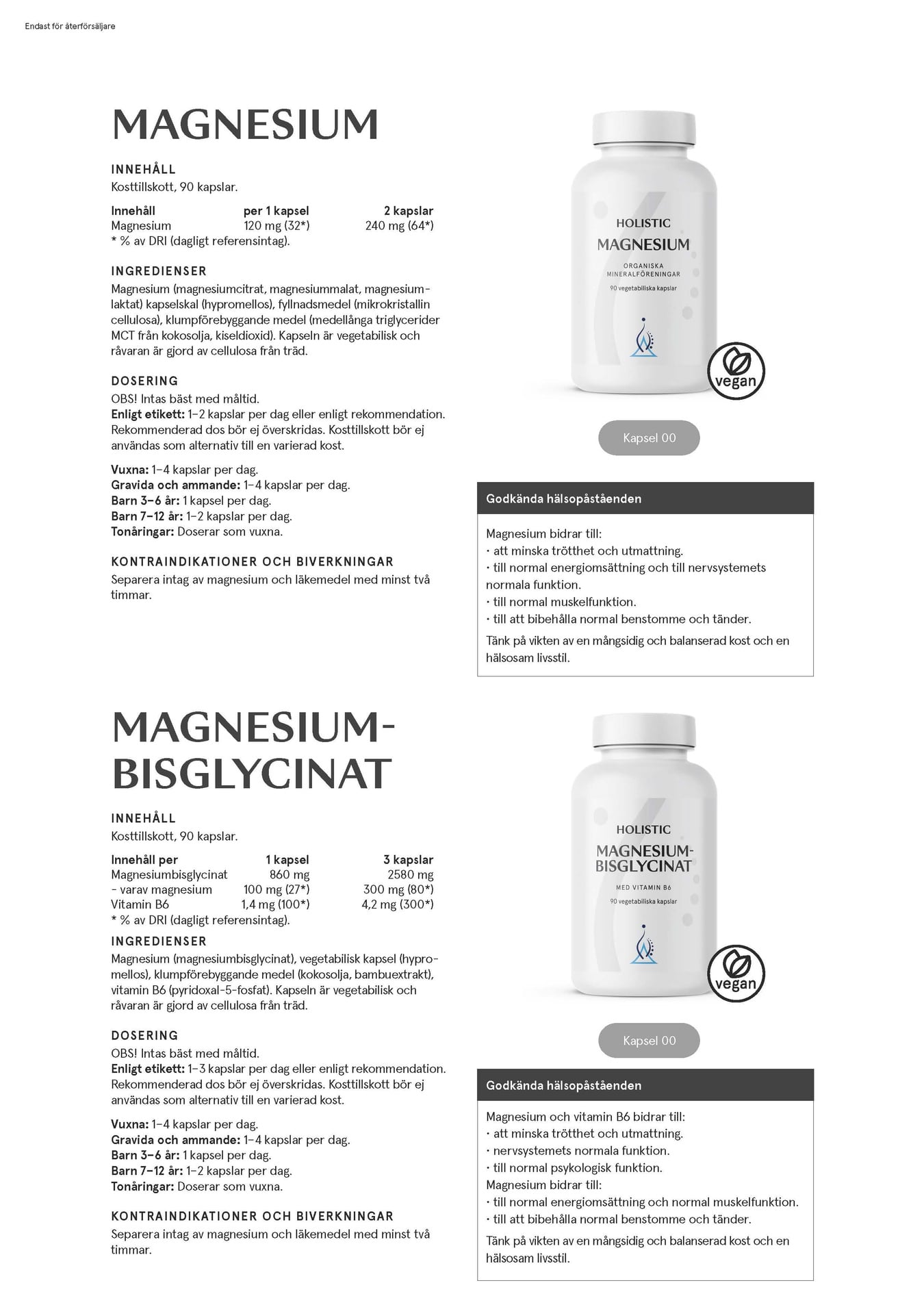 Holistic Magnesiumbisglycinat 100 mg, 90 kapslar