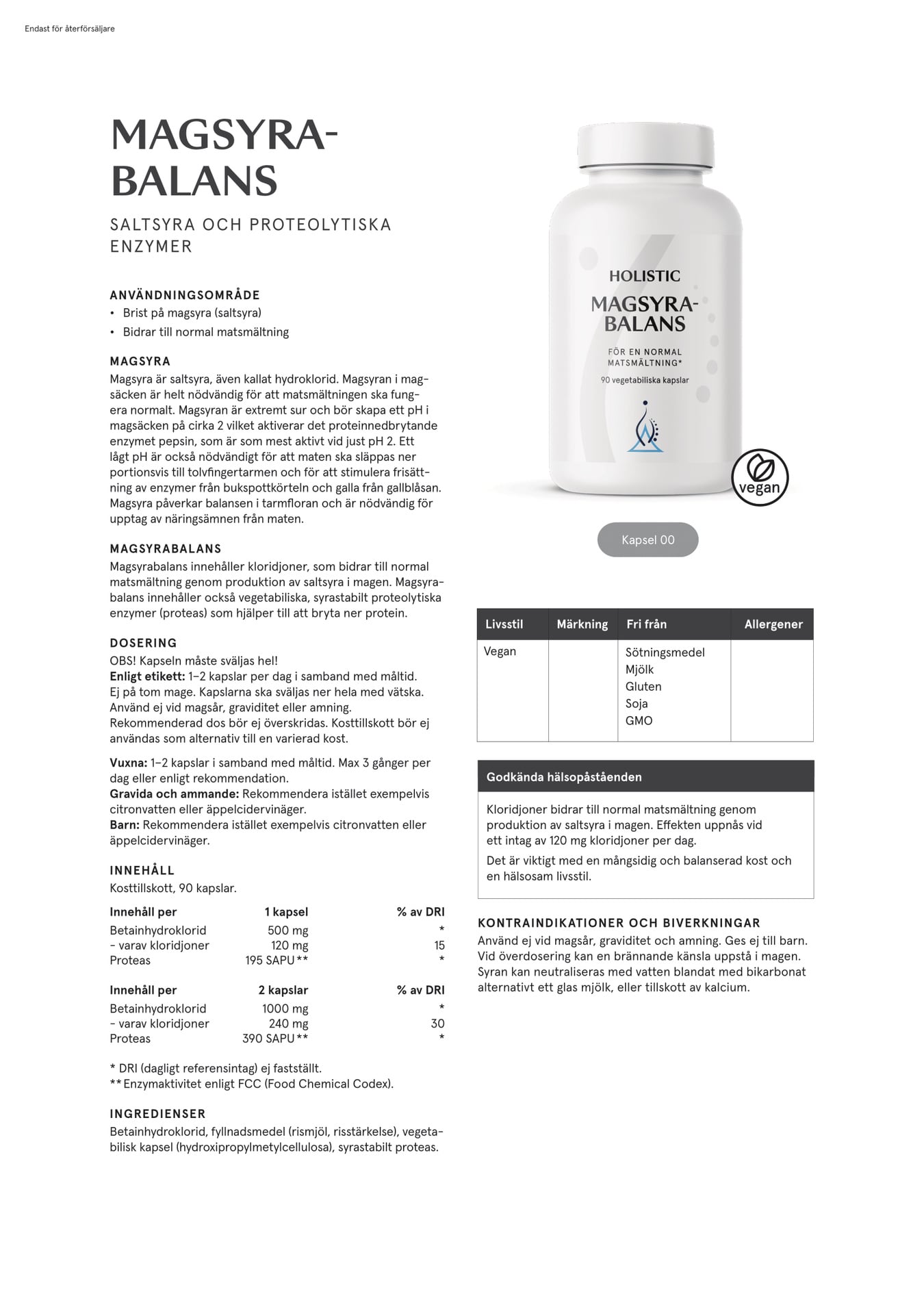 Holistic Magsyrabalans, 90 kapslar 90 kapslar