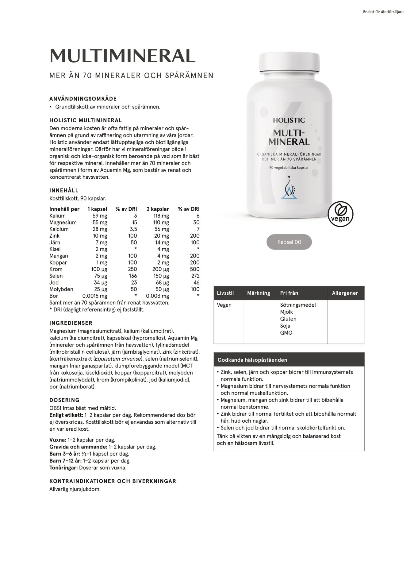 Holistic Multimineral, 90 kapslar