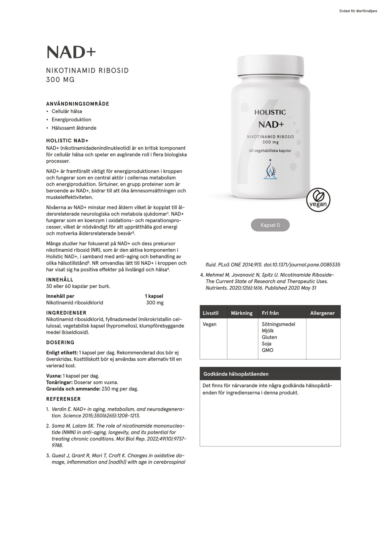 Holistic NAD+, 30 kapslar