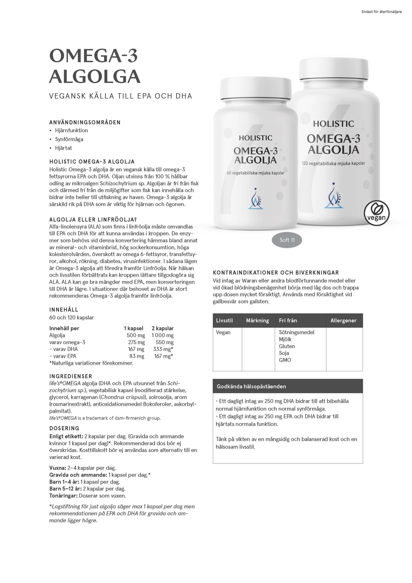 Holistic Omega-3 algolja, 120 kapslar