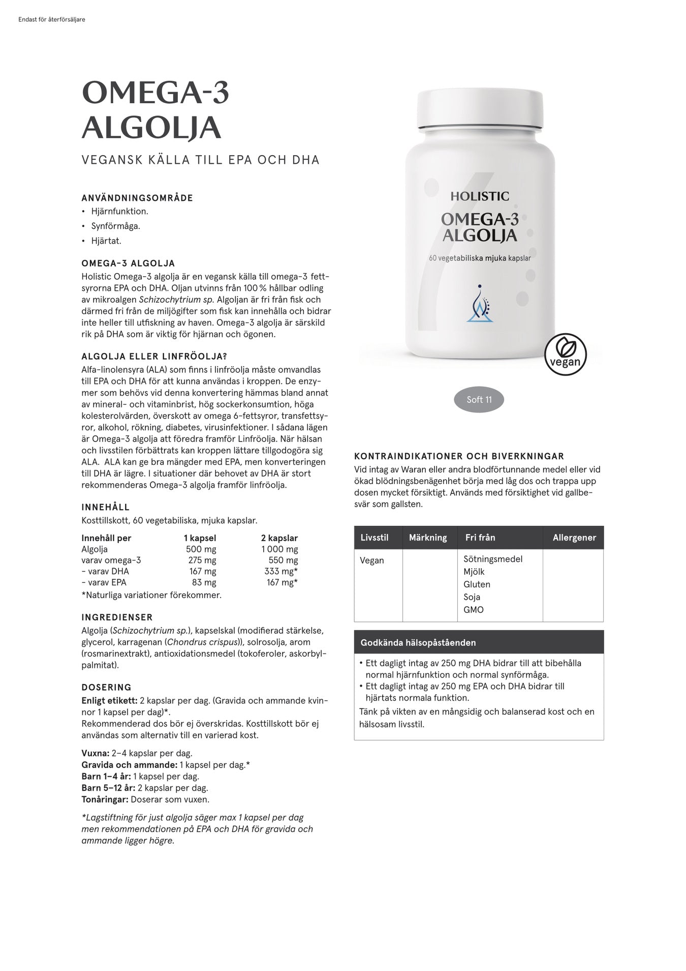 Holistic Omega-3 algolja, 60 kapslar
