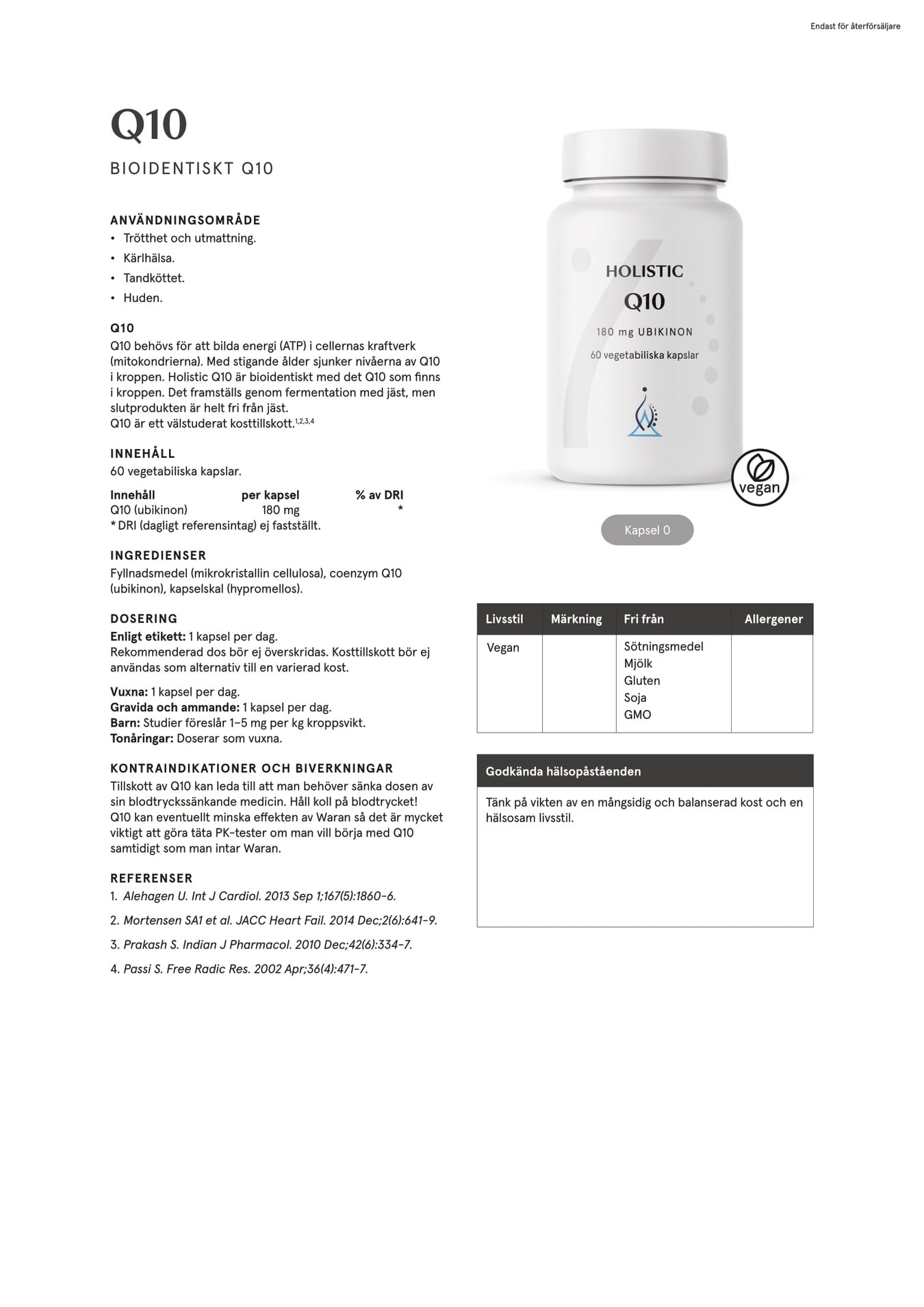 Holistic Q10 180 mg, 60 kapslar