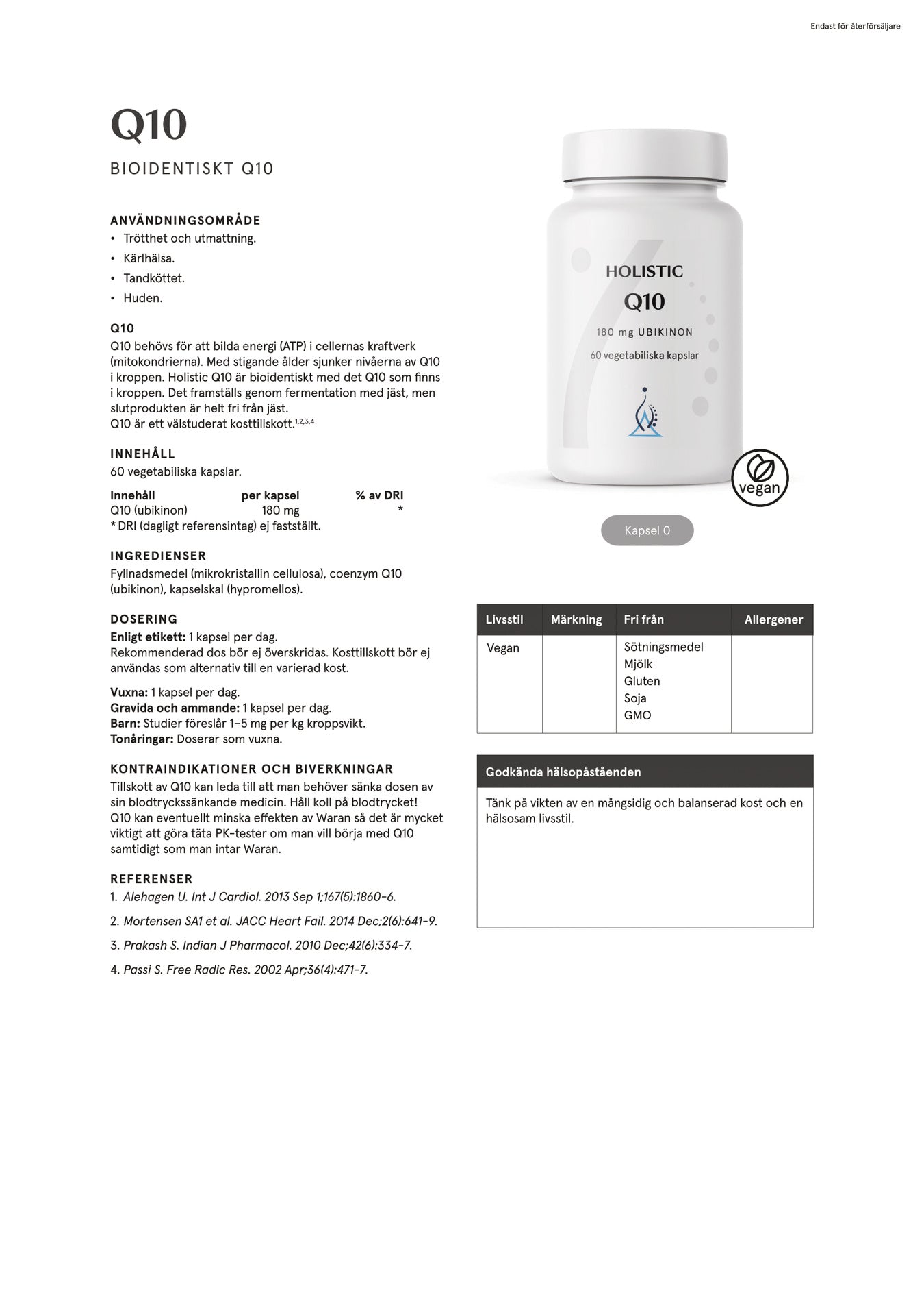 Holistic Q10 180 mg, 60 kapslar
