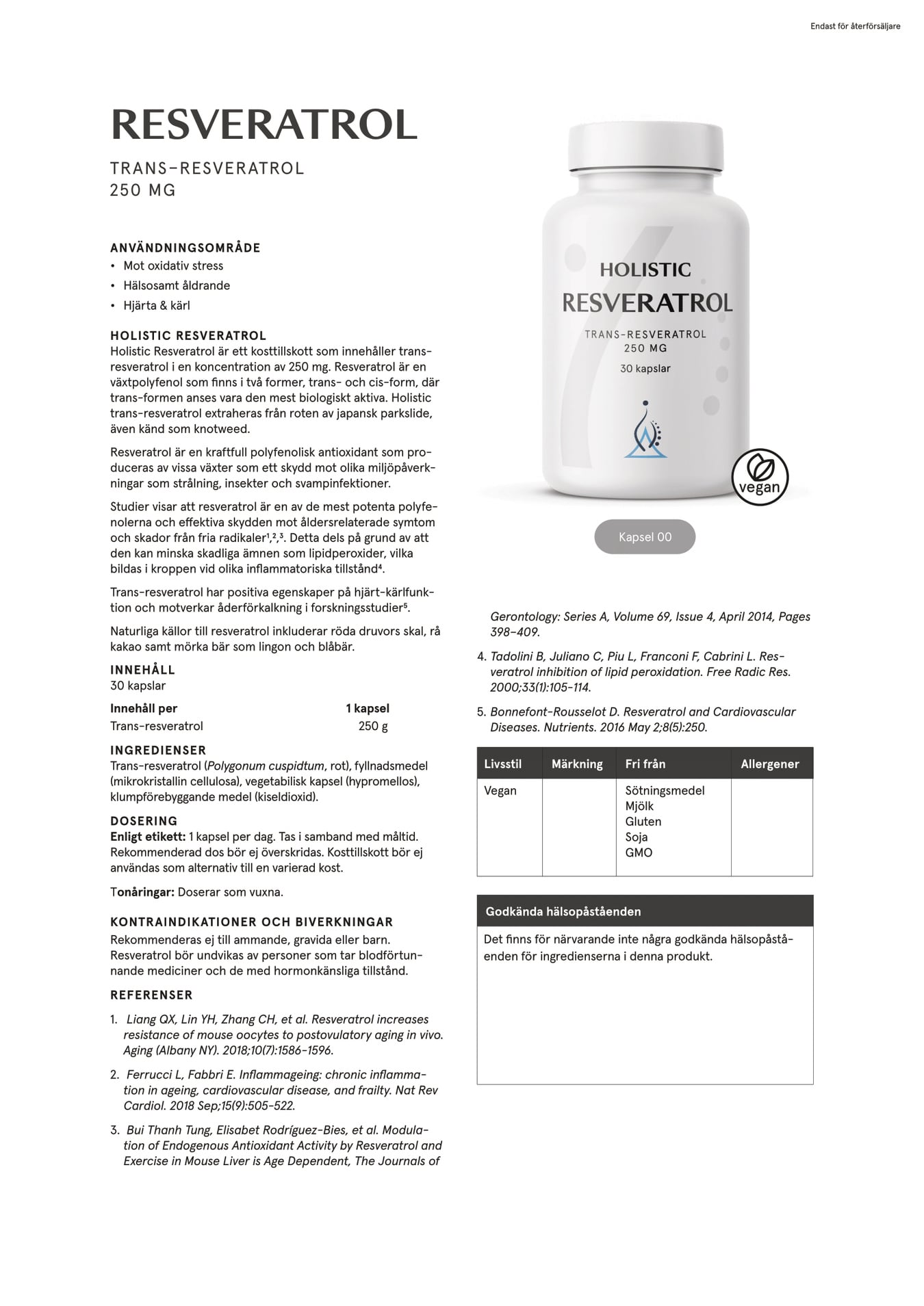 Holistic Resveratrol, 30 kapslar 30 kapslar
