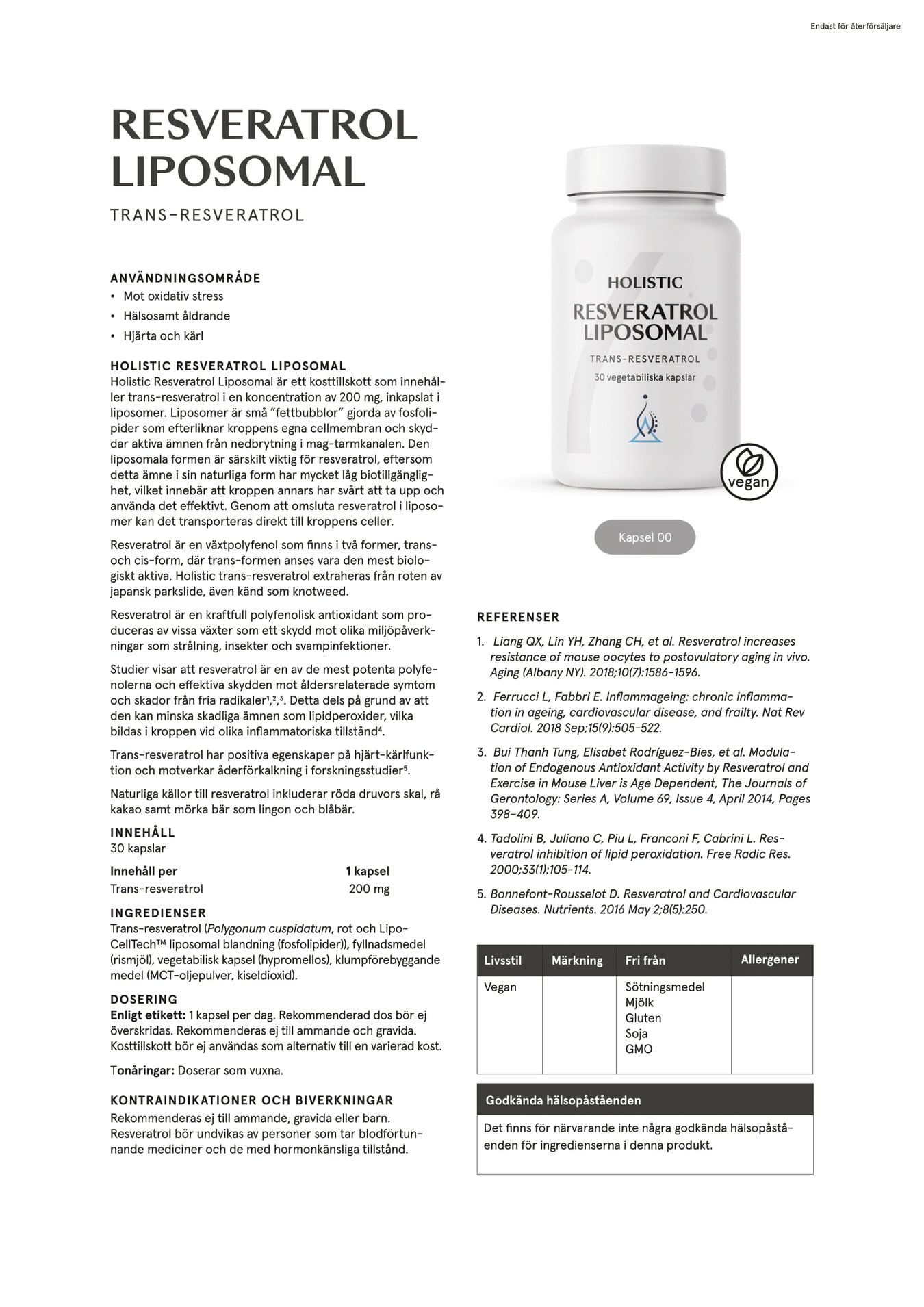 Holistic Resveratrol liposomal, 30 kapslar