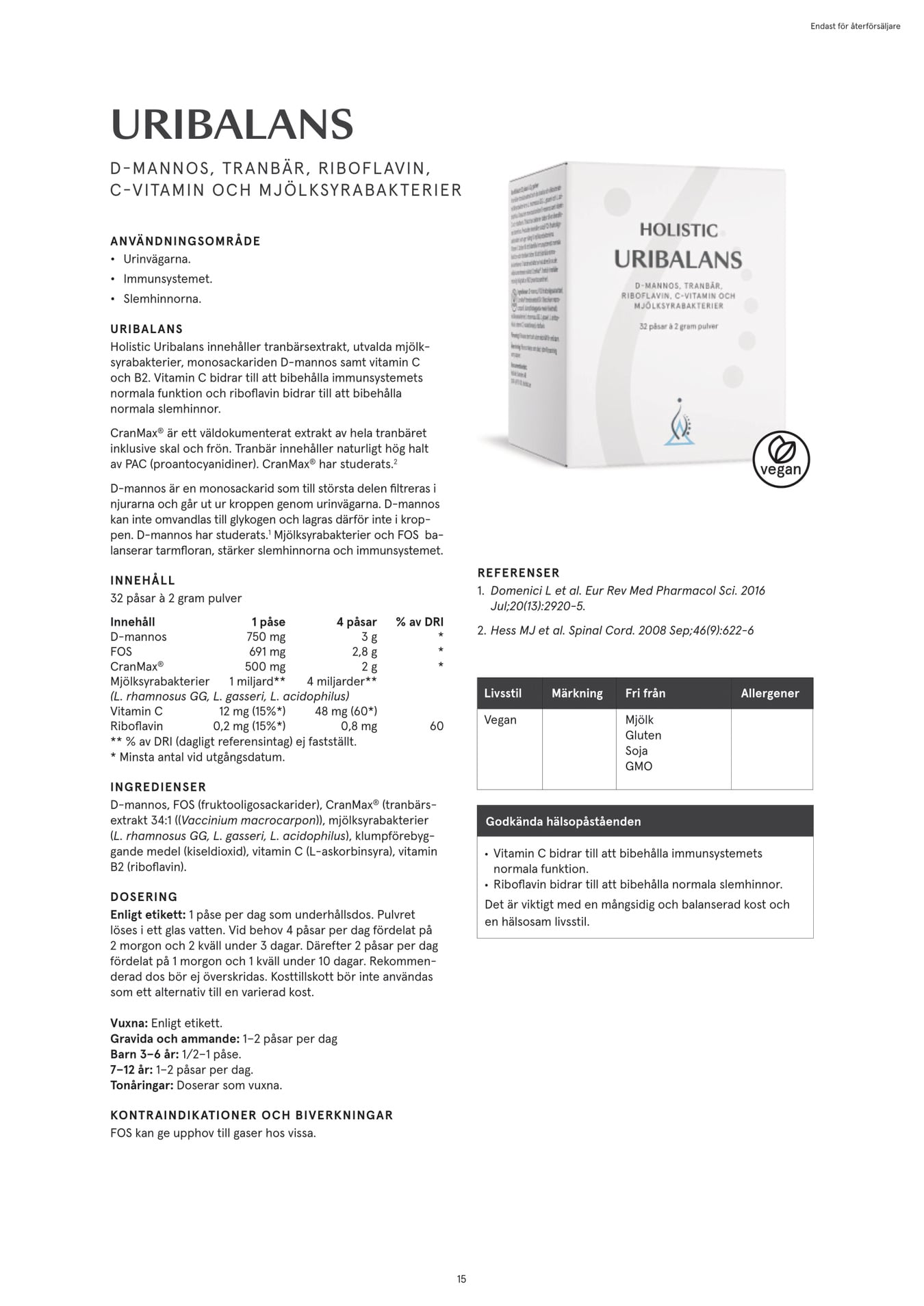 Holistic Uribalans, 32 påsar à 2 gram