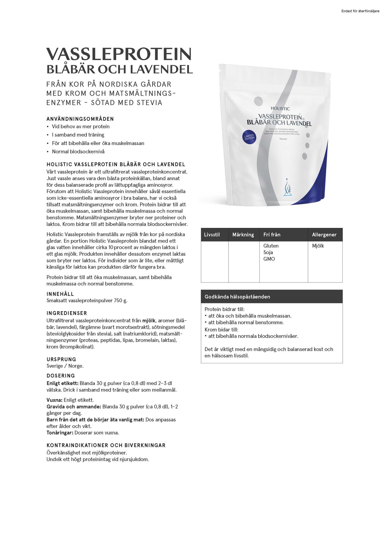 Holistic Vassleprotein, 750 g blåbär och lavendel