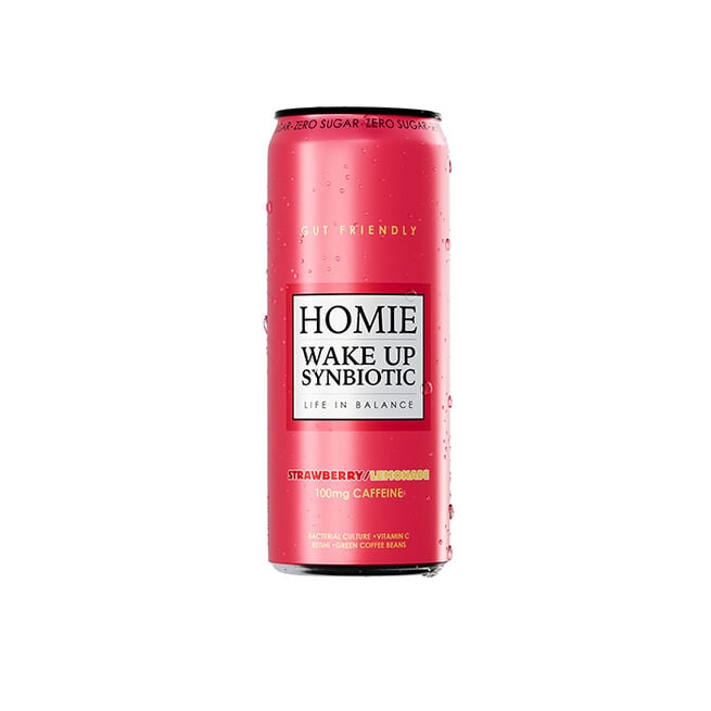 Homie life in balance 24 x Wake Up Synbiotic Funktionsdryck 330 ml Strawberry Lemonade