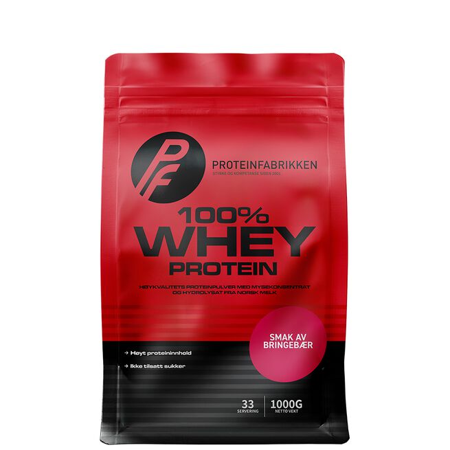 Proteinfabrikken Whey 100%, 1 kg Bringebær