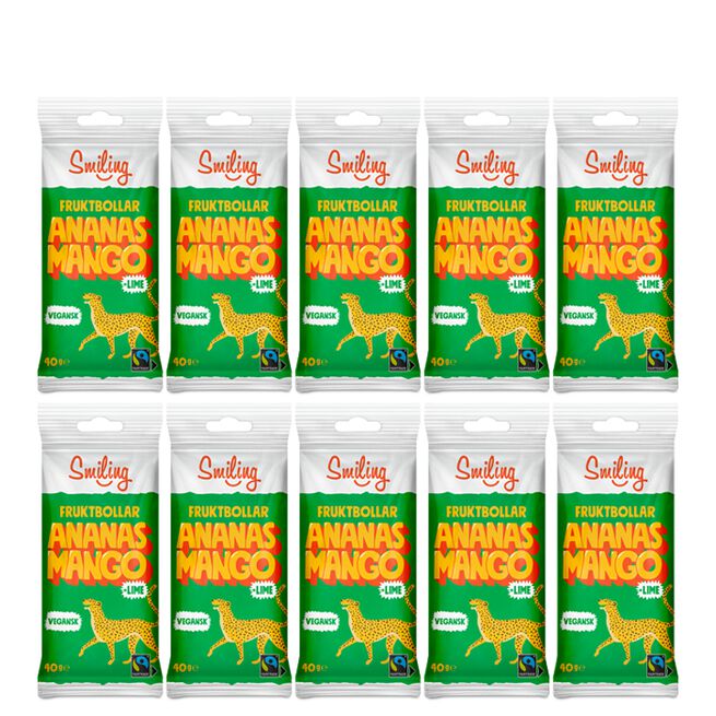 Smiling 10 x Smiling Fruktbollar Mango/Ananas/Lime, 40 g