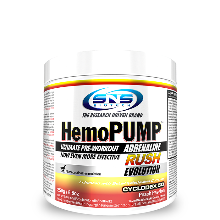 SNS Biotech HemoPUMP Adrenaline Rush PWO 250 g Peach Passion